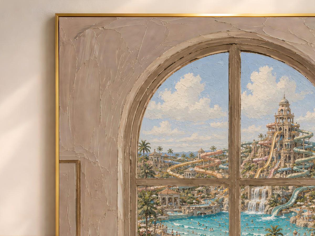 Water Park Window Wall Art, Resort Pool View Print - Digital Download