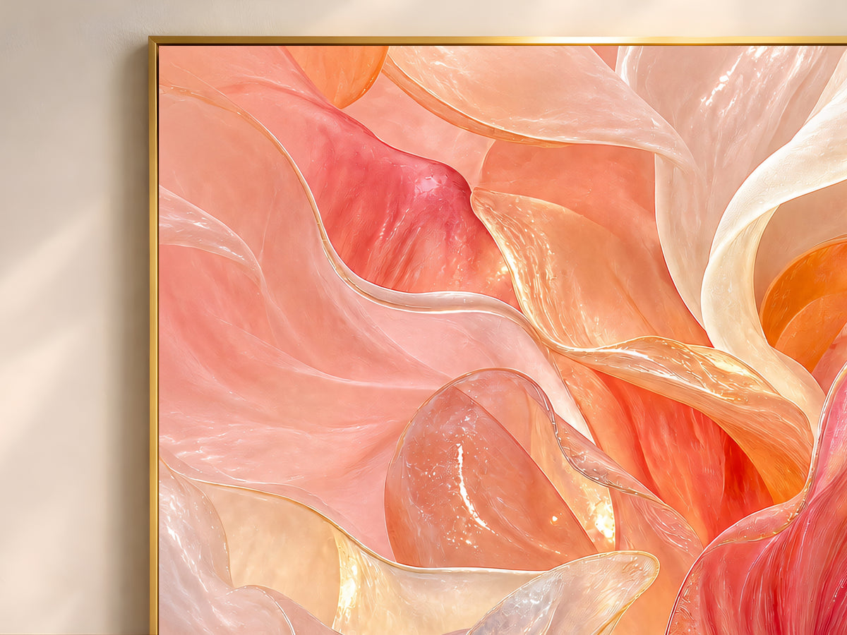 Coral Glass Petal Wall Art, Warm Peach Fluid Abstract Print - Digital Download