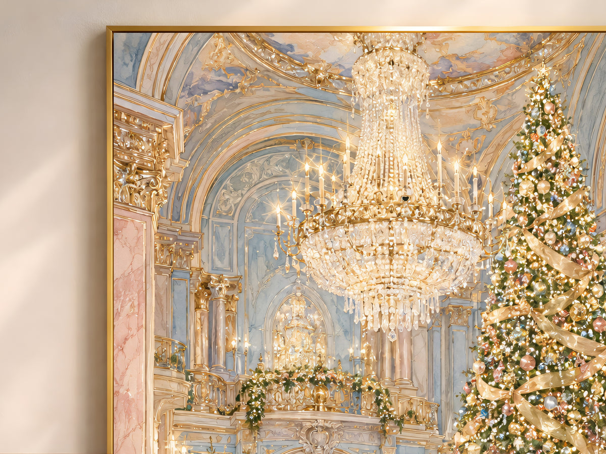 Elegant Christmas Wall Art, Grand Hotel Ballroom Print - Digital Download