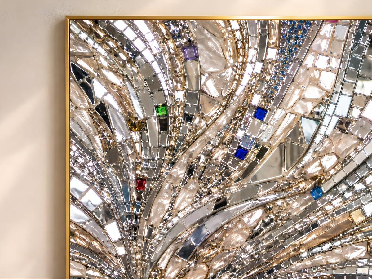 Mirror Mosaic Wall Art, Jeweled Disco Sunburst Print - Digital Download