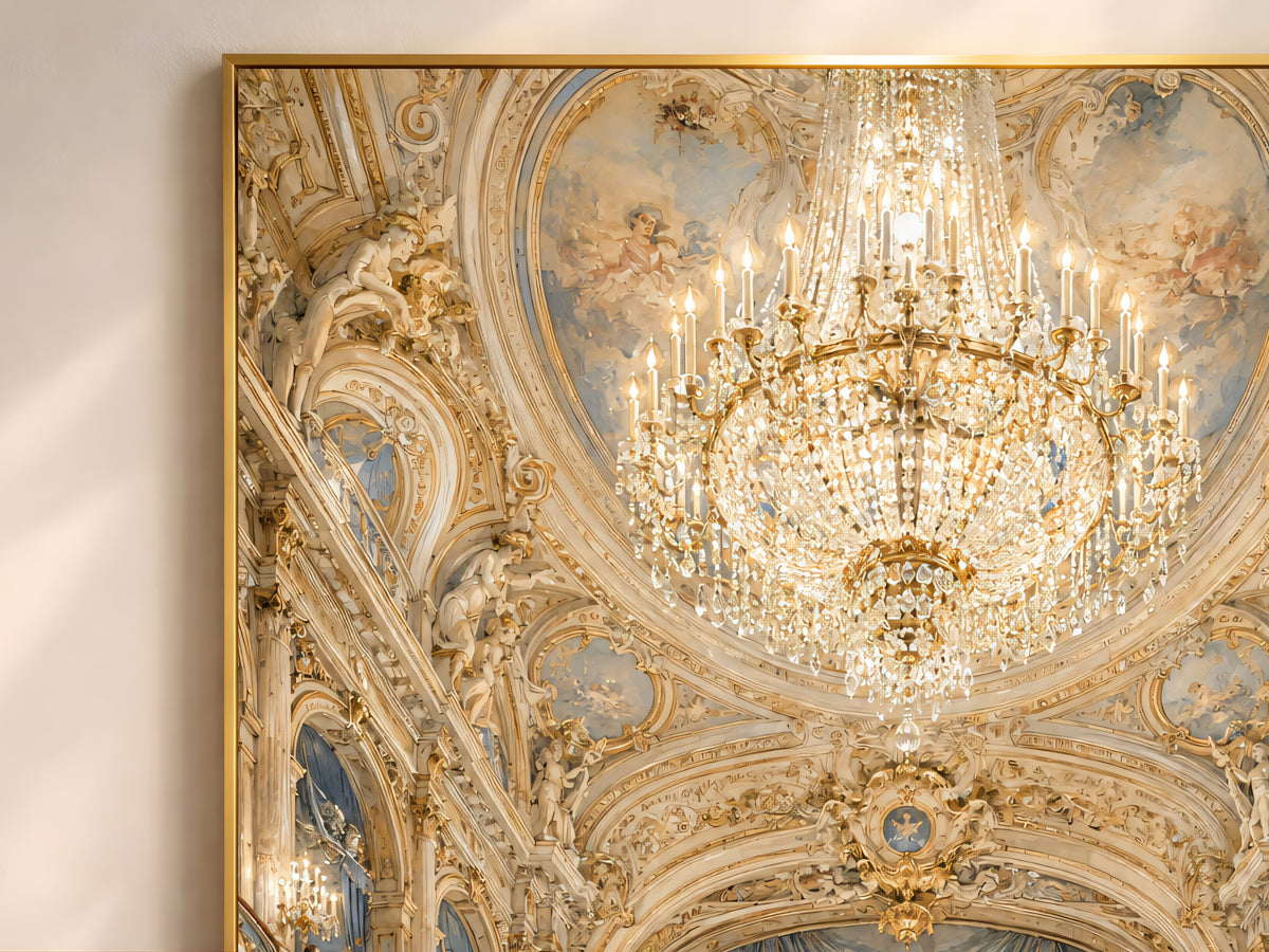 Palace Ceiling Fresco Print, Crystal Chandelier Wall Art - Digital Download