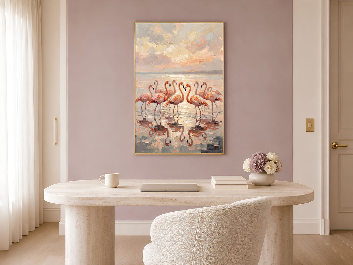 Flamingo Wall Art, Impasto Oil Painting Print - Digital Download
