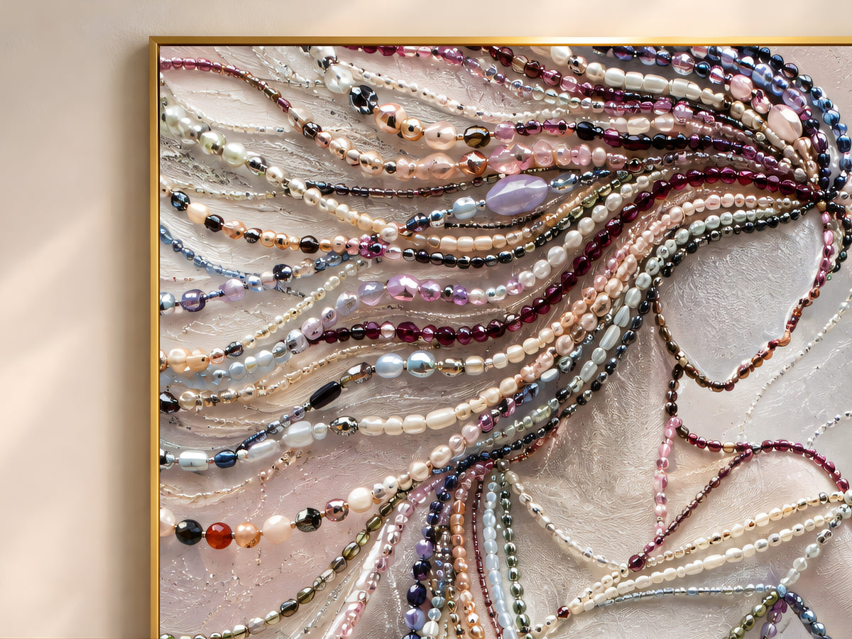 Pearl Beaded Woman Wall Art, Elegant Jewelry Portrait Print - Digital Download
