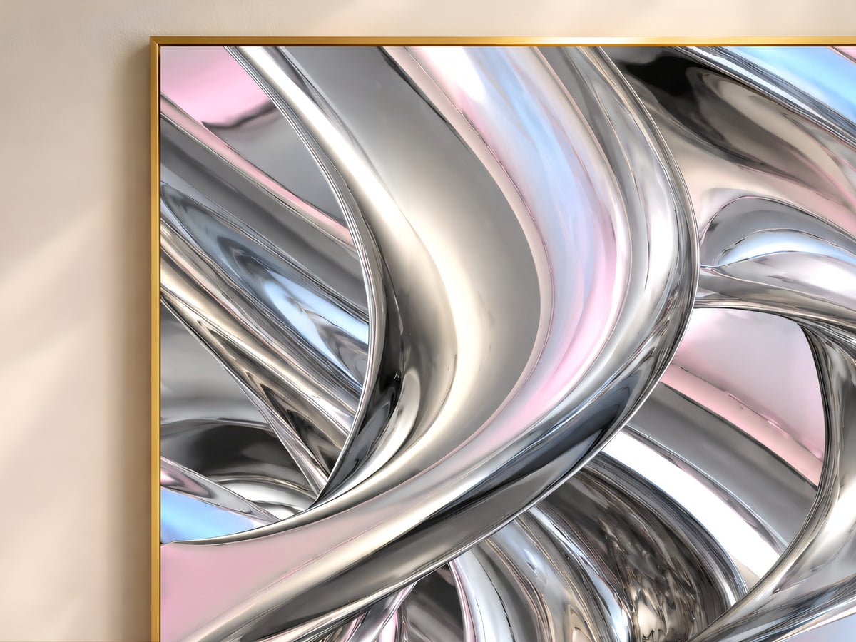 Chrome Liquid Metal Wall Art, Silver Iridescent 3D Abstract Print - Digital Download