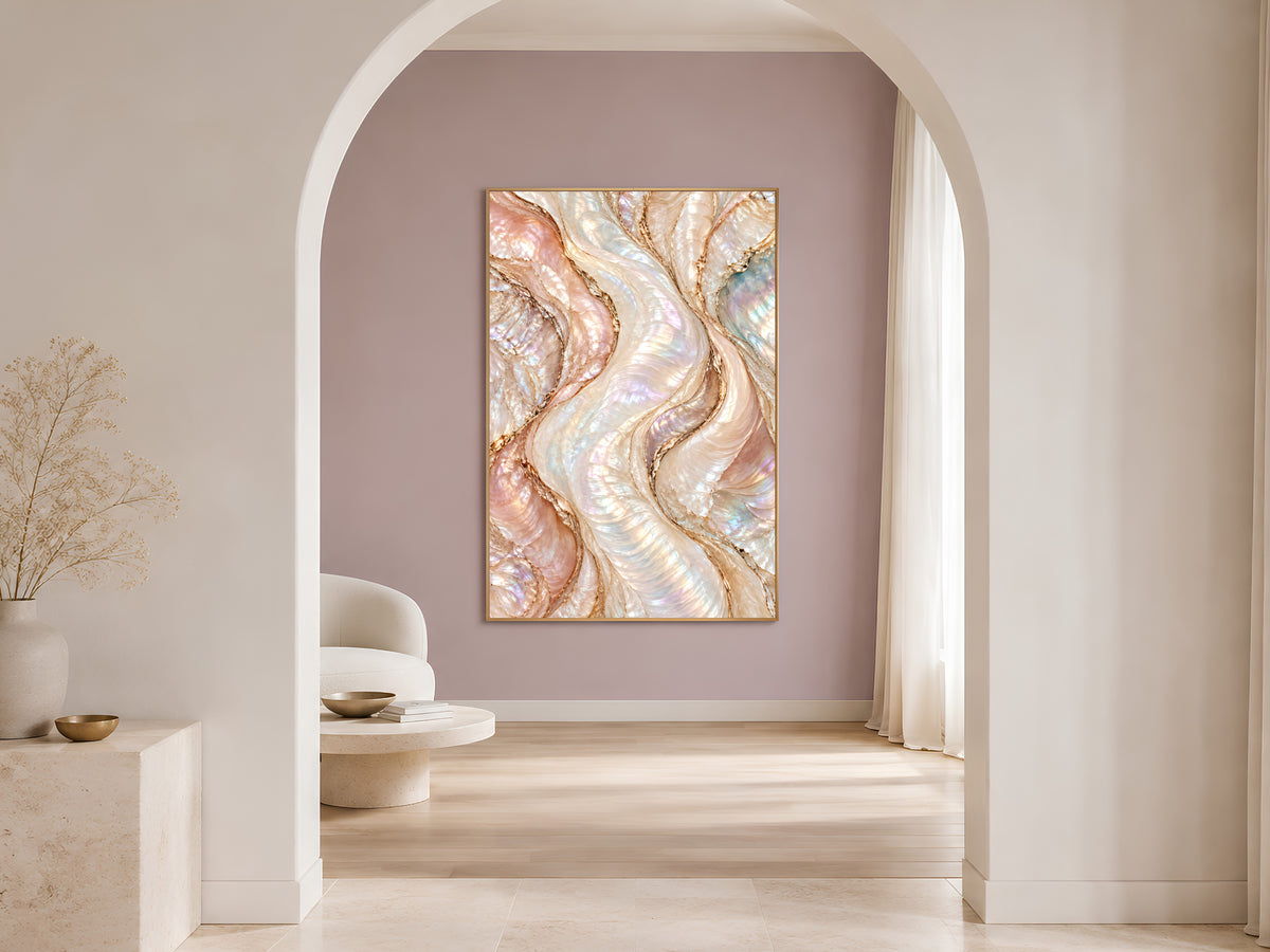 Opal Abstract Wall Art, Blush Pearl Wave Print, Rose Gold Marble Swirl, Pink Bedroom Decor, Feminine Opalescent Poster, Instant Download