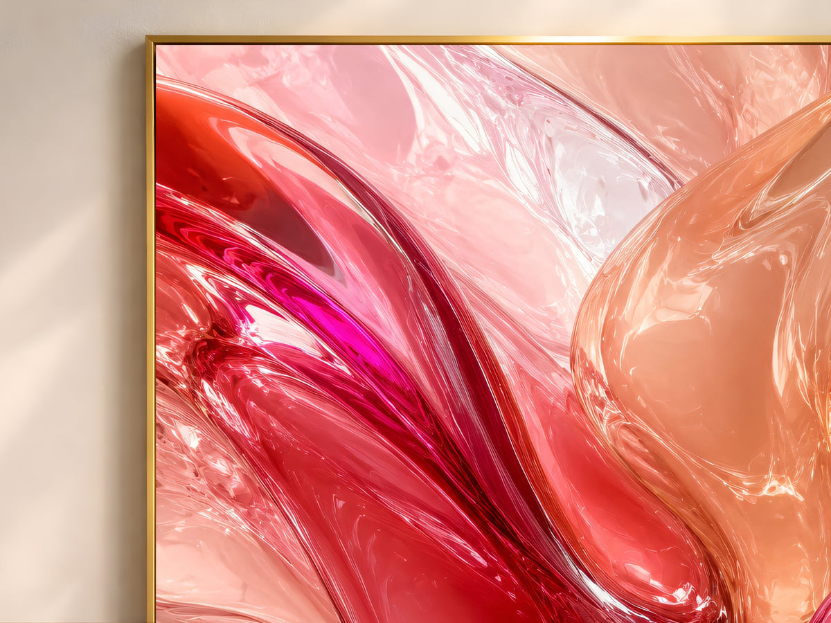 Liquid Glass Abstract Wall Art, Pink Coral 3D Render Print - Digital Download