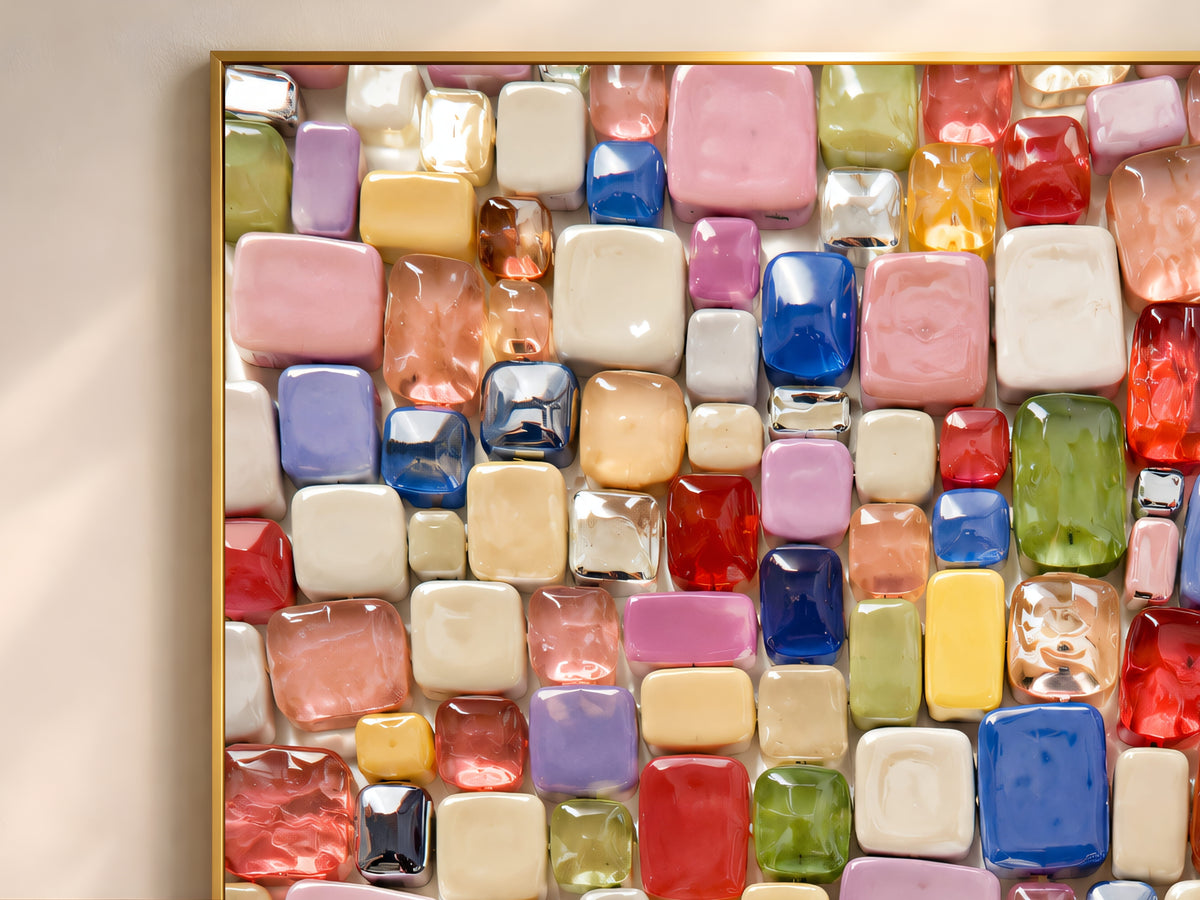 Colorful Glass Gem Wall Art, Candy Bead Mosaic Print - Digital Download