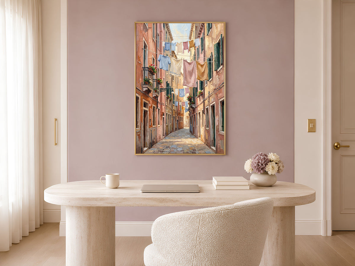 European Alleyway Wall Art, Impasto Oil Painting Print - Digital Download