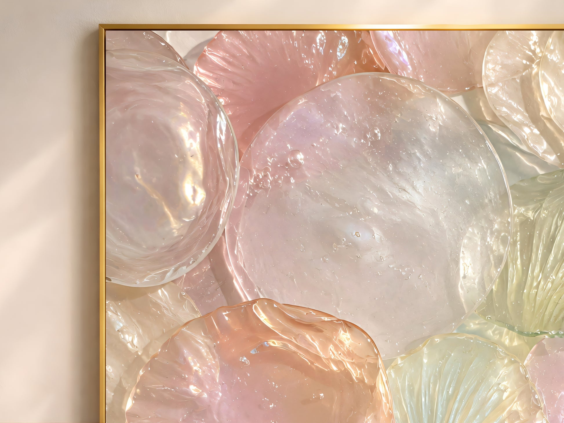 Close Up Detail of Murano Glass Shell Wall Art, Iridescent Shell Discs Inspired by Hand Blown Murano Glass