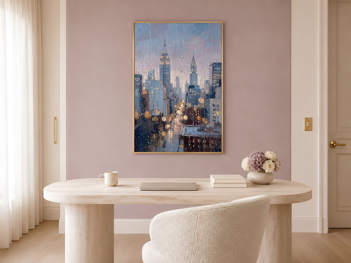 NYC Skyline Wall Art, Impasto Oil Painting Print - Digital Download