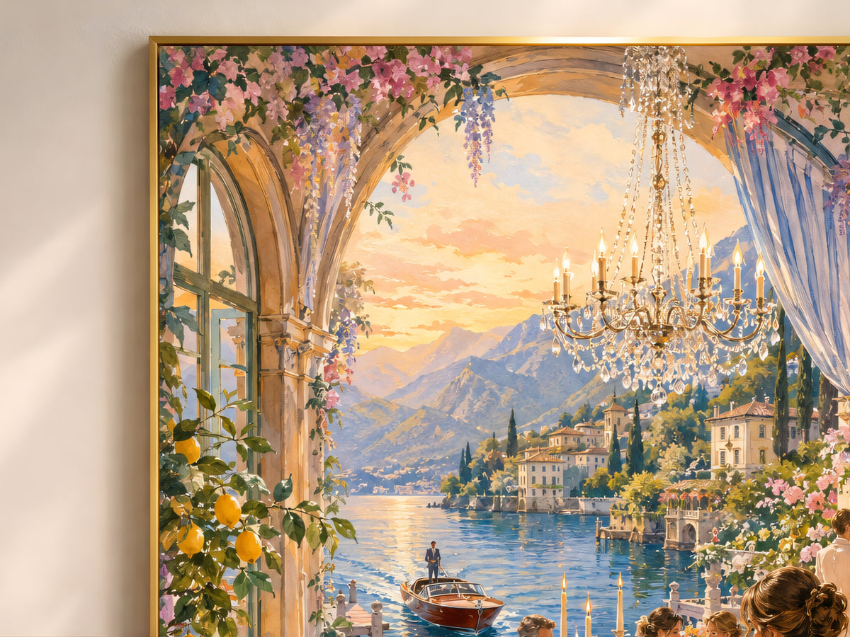 Lake Como Wall Art, Italian Villa Dinner Party Print - Digital Download