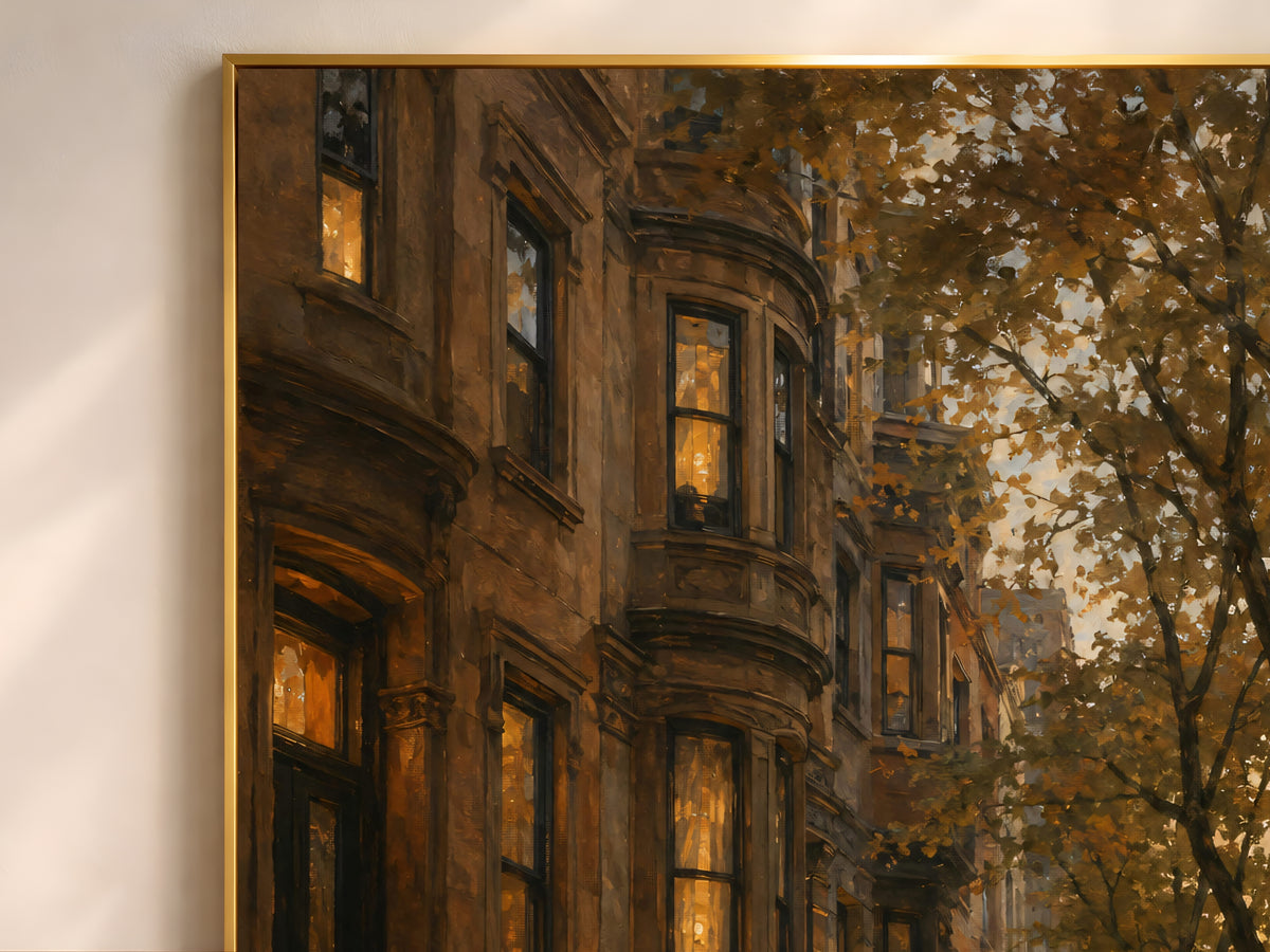 Brownstone Wall Art, Autumn New York Print, NYC Street Painting - Digital Download