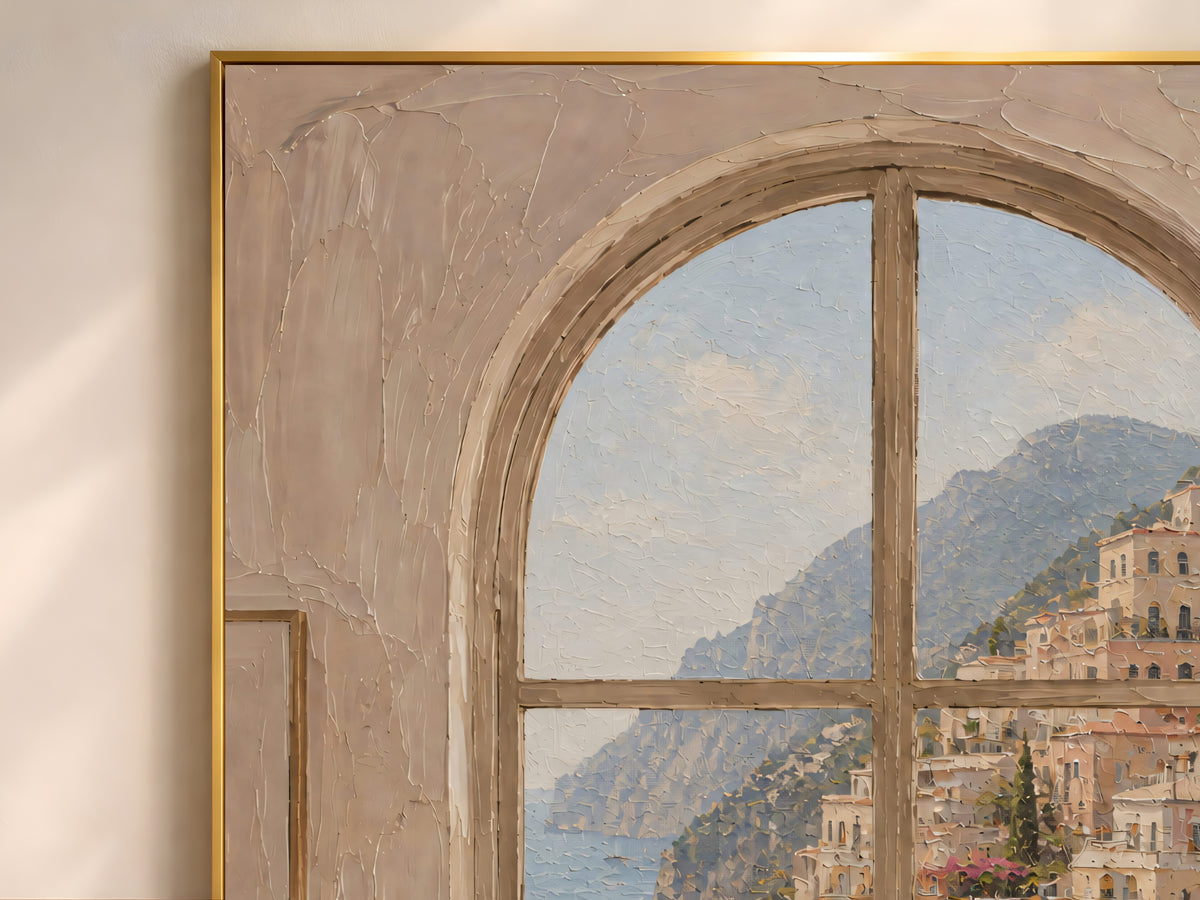 Amalfi Coast Window View Wall Art, Positano Impasto Print - Digital Download