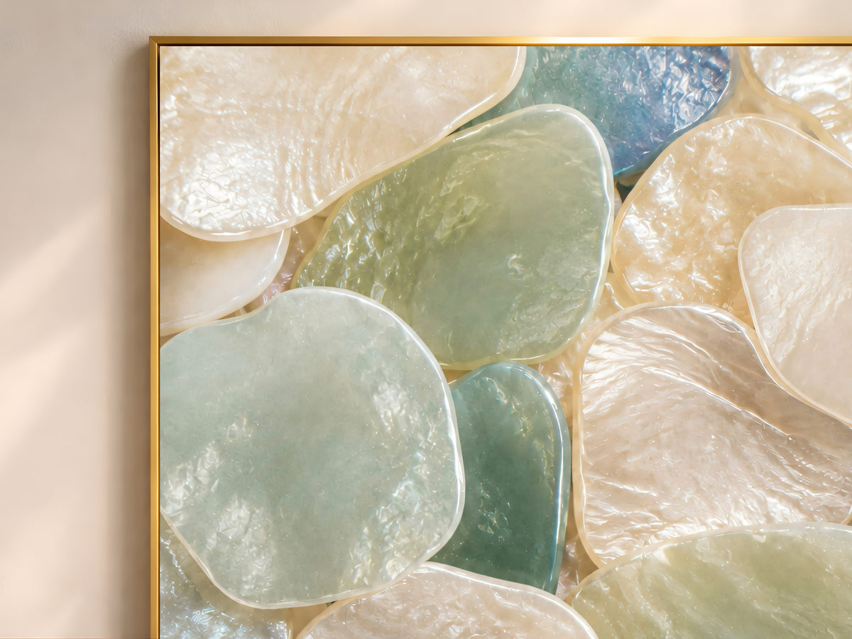 Sea Foam Capiz Shell Wall Art, Mint Cream Ombre Print - Digital Download