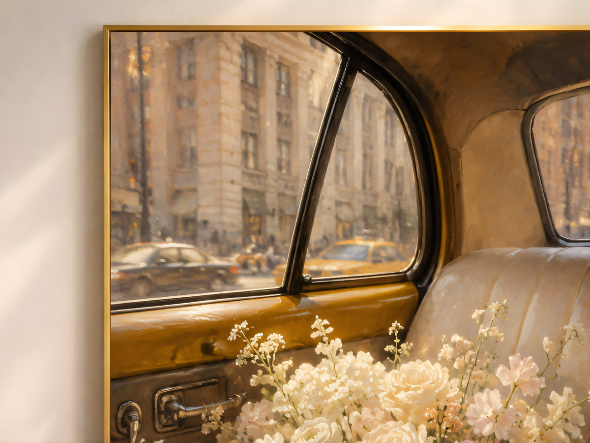 Flower Bouquet Wall Art, Old Money Aesthetic Print, Vintage Taxi Painting - Digital Download