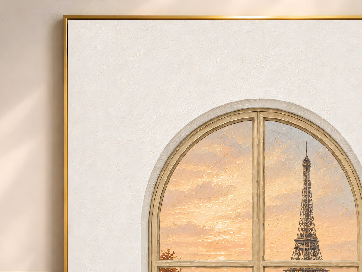 Paris Window Wall Art, Eiffel Tower Autumn Sunset Print - Digital Download