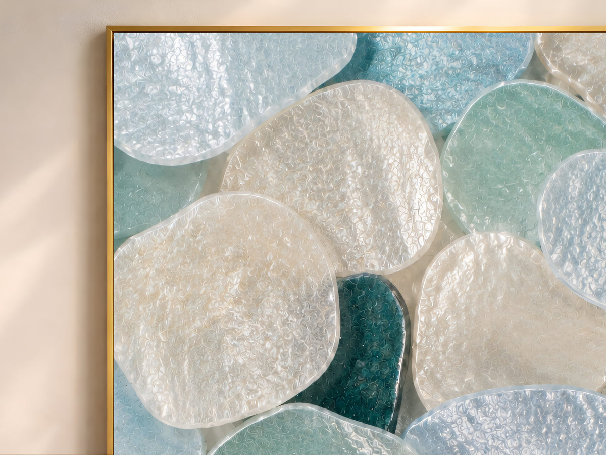 Teal Sea Glass Capiz Shell Wall Art, Deep Blue Ombre Print - Digital Download