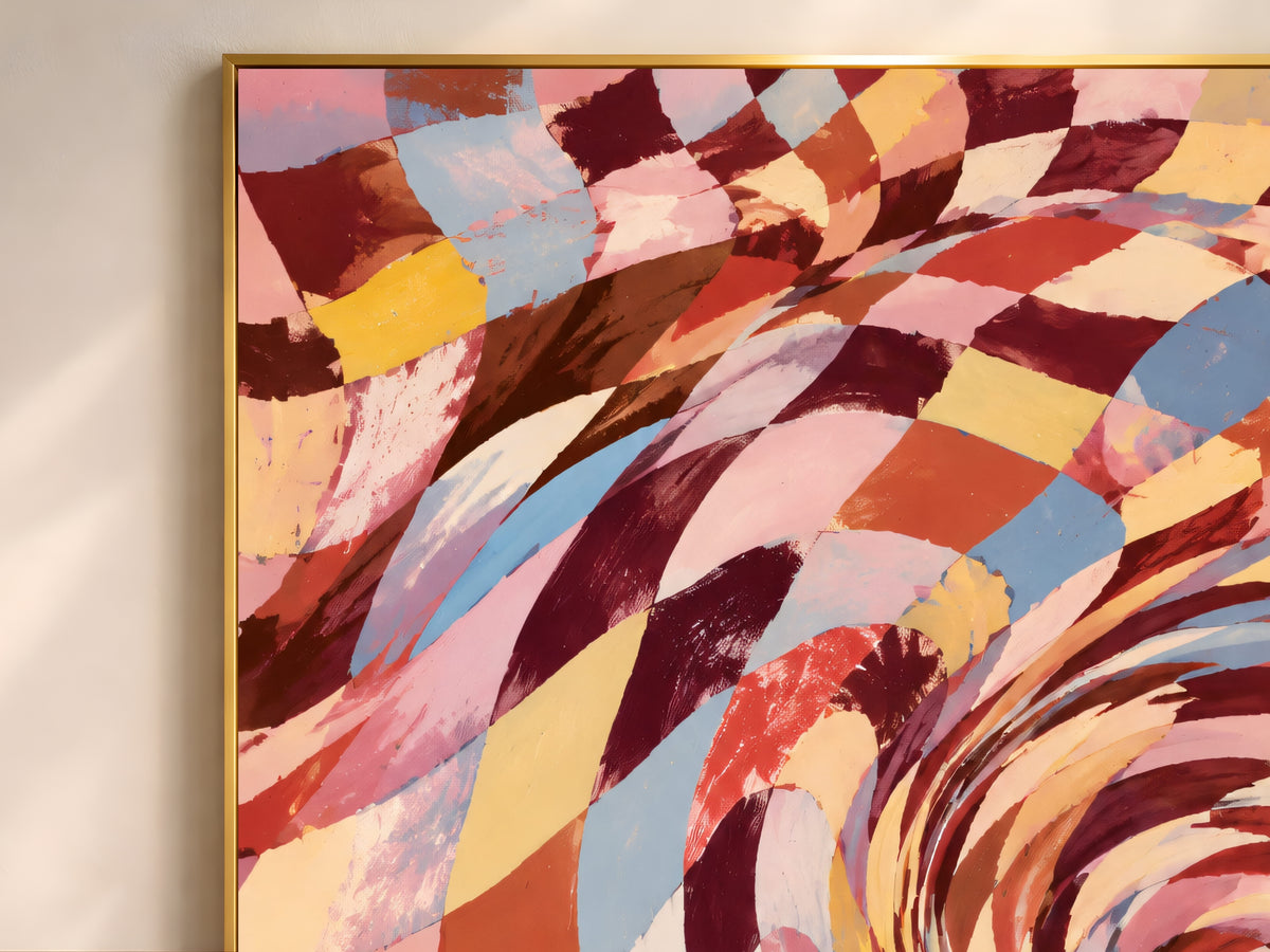 Checkered Swirl Wall Art, Groovy Retro Vortex Print - Digital Download