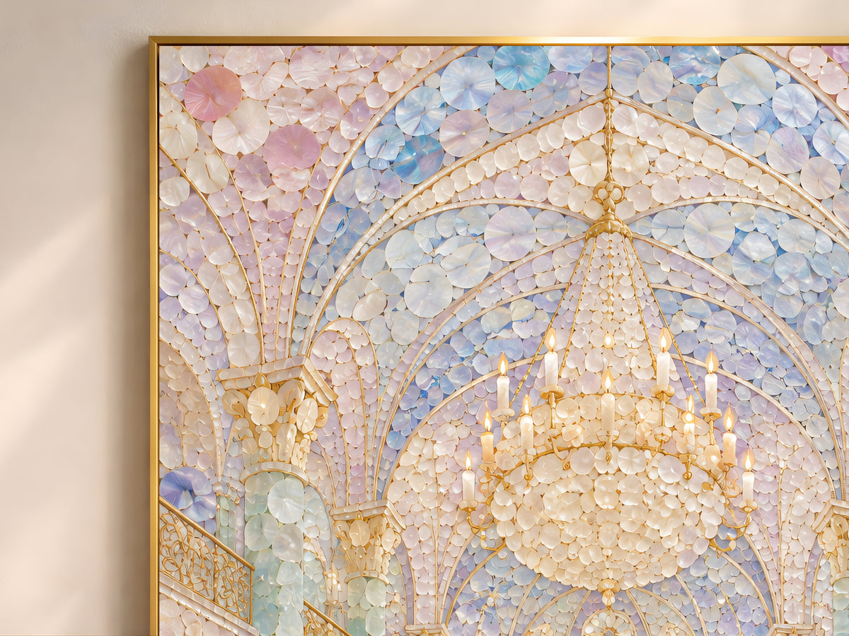 Pastel Wedding Chapel Wall Art, Whimsical Mosaic Cathedral Print - Digital Download
