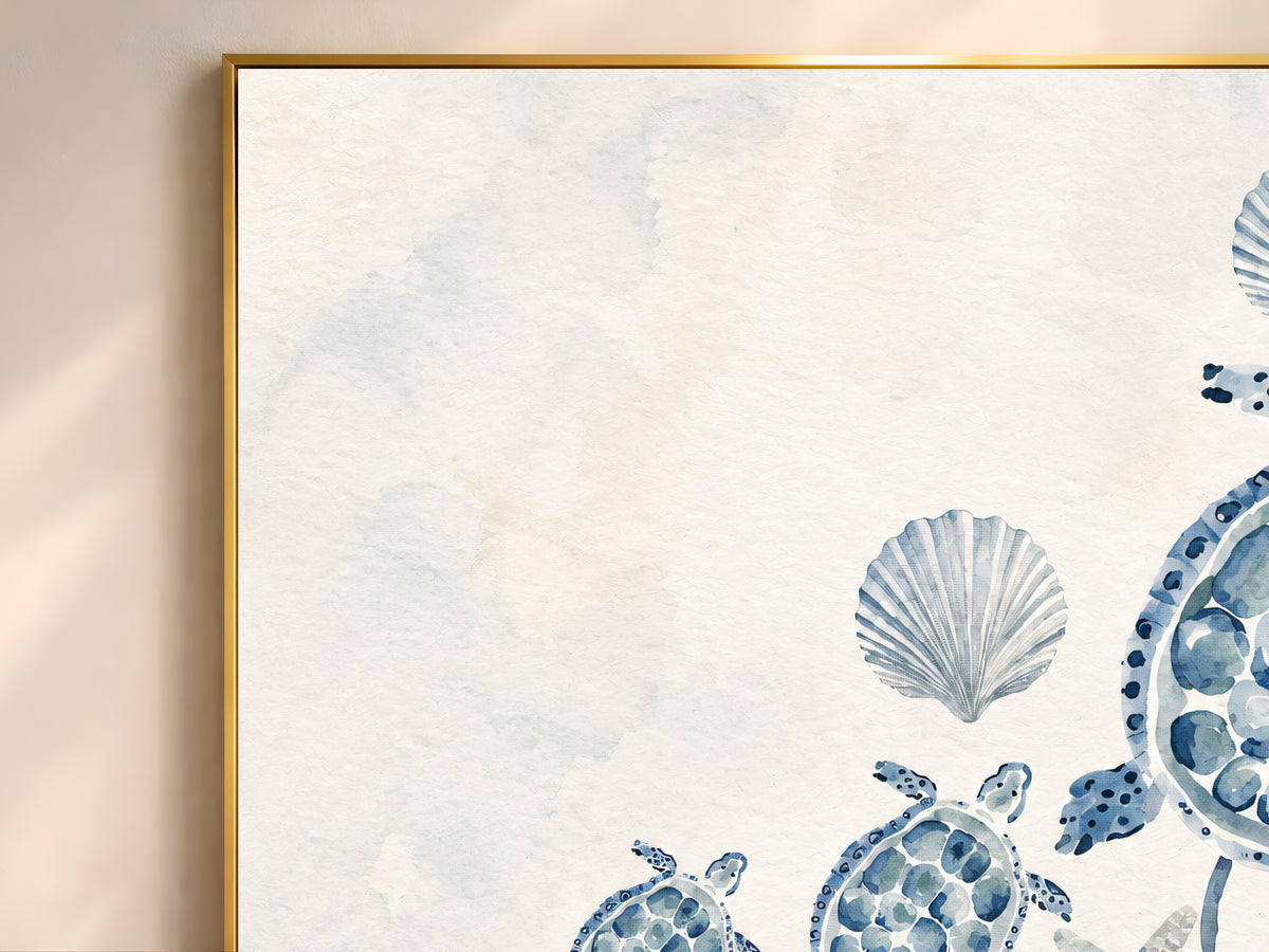 Sea Turtle Nursery Wall Art, Watercolor Blue Coastal Print - Digital Download
