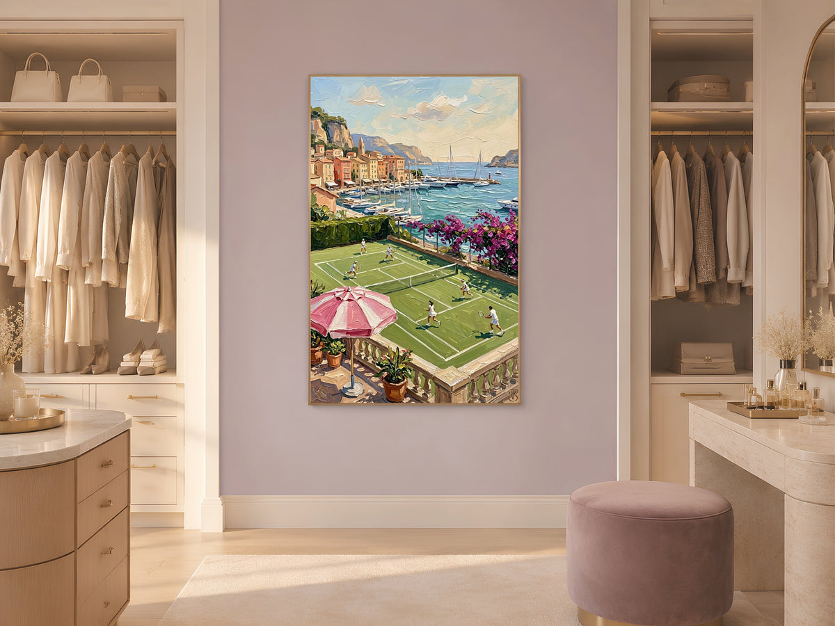 French Riviera Tennis Court Print, Old Money Aesthetic Wall Art - Digital Download