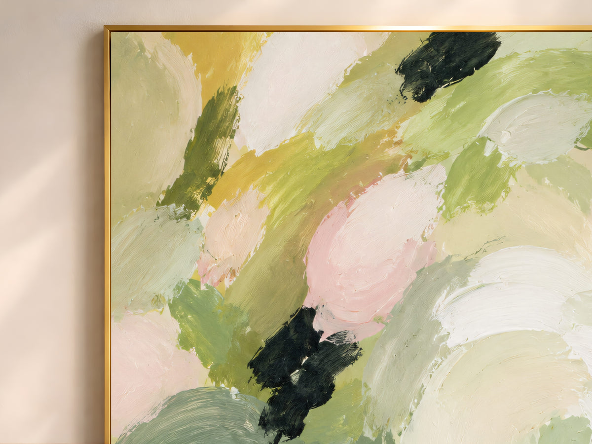 Sage Green Abstract Floral Painting, Blush Pink Botanical Wall Art - Digital Download