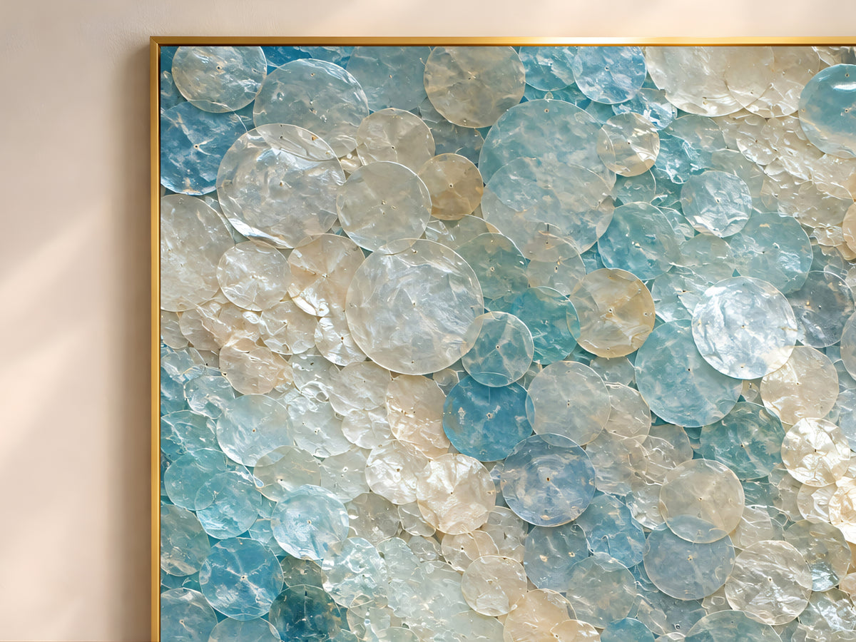 Sea Glass Capiz Shell Wall Art, Aegean Blue Ombre Print - Digital Download