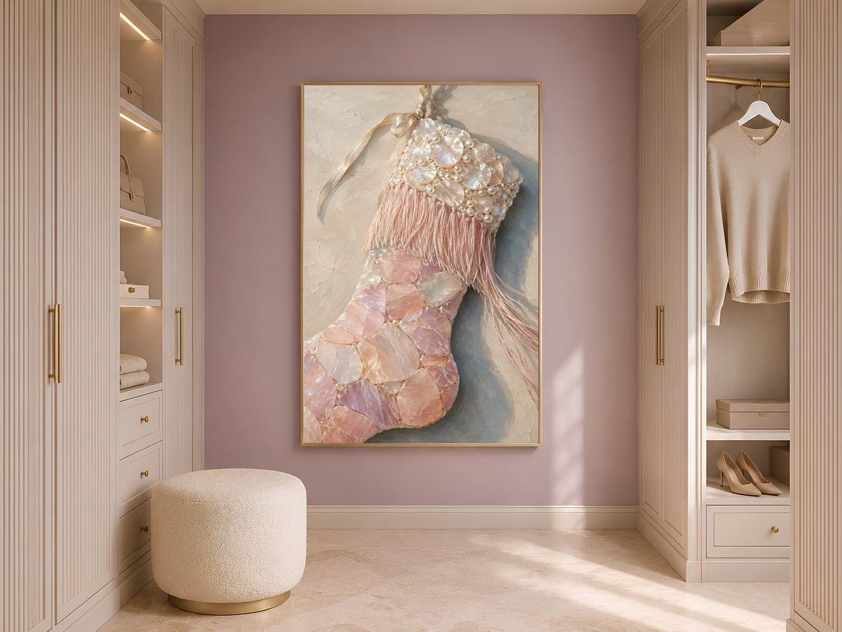 Rose Quartz Christmas Stocking Wall Art, Pearl Pink Print - Digital Download