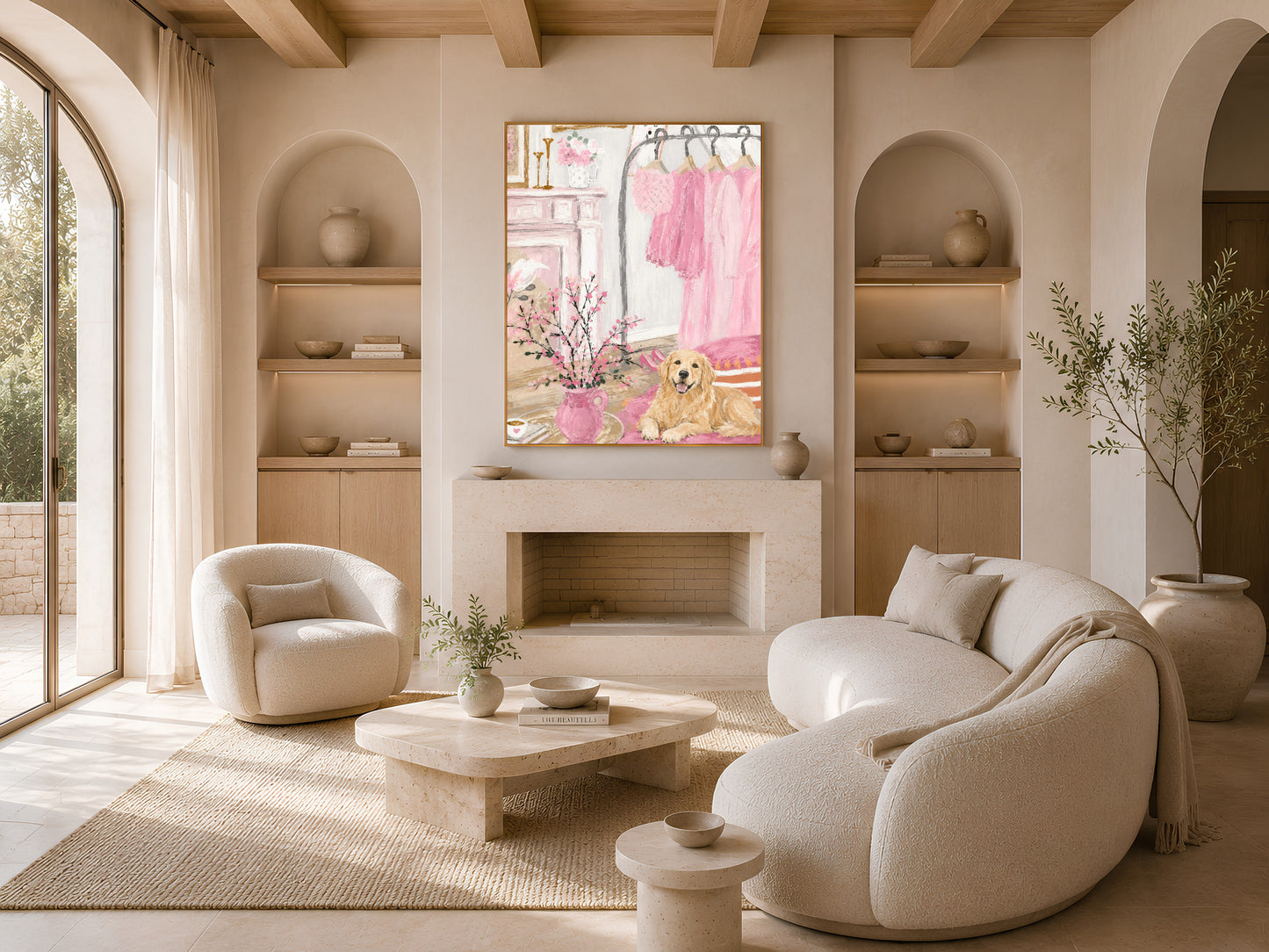 Golden Retriever Wall Art, Pink Dressing Room Print - Digital Download
