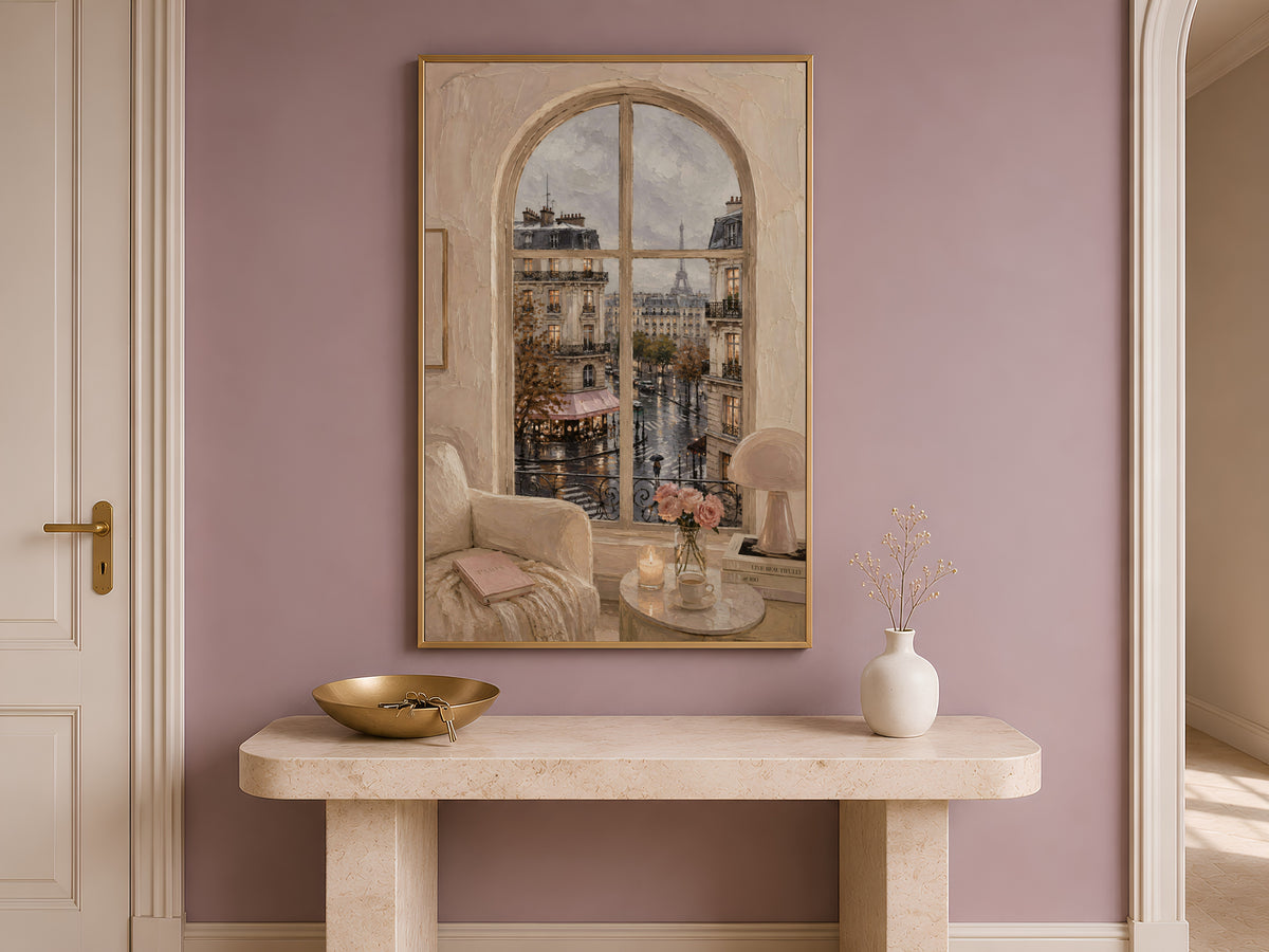 Paris Window Wall Art, Rainy Eiffel Tower View Print - Digital Download