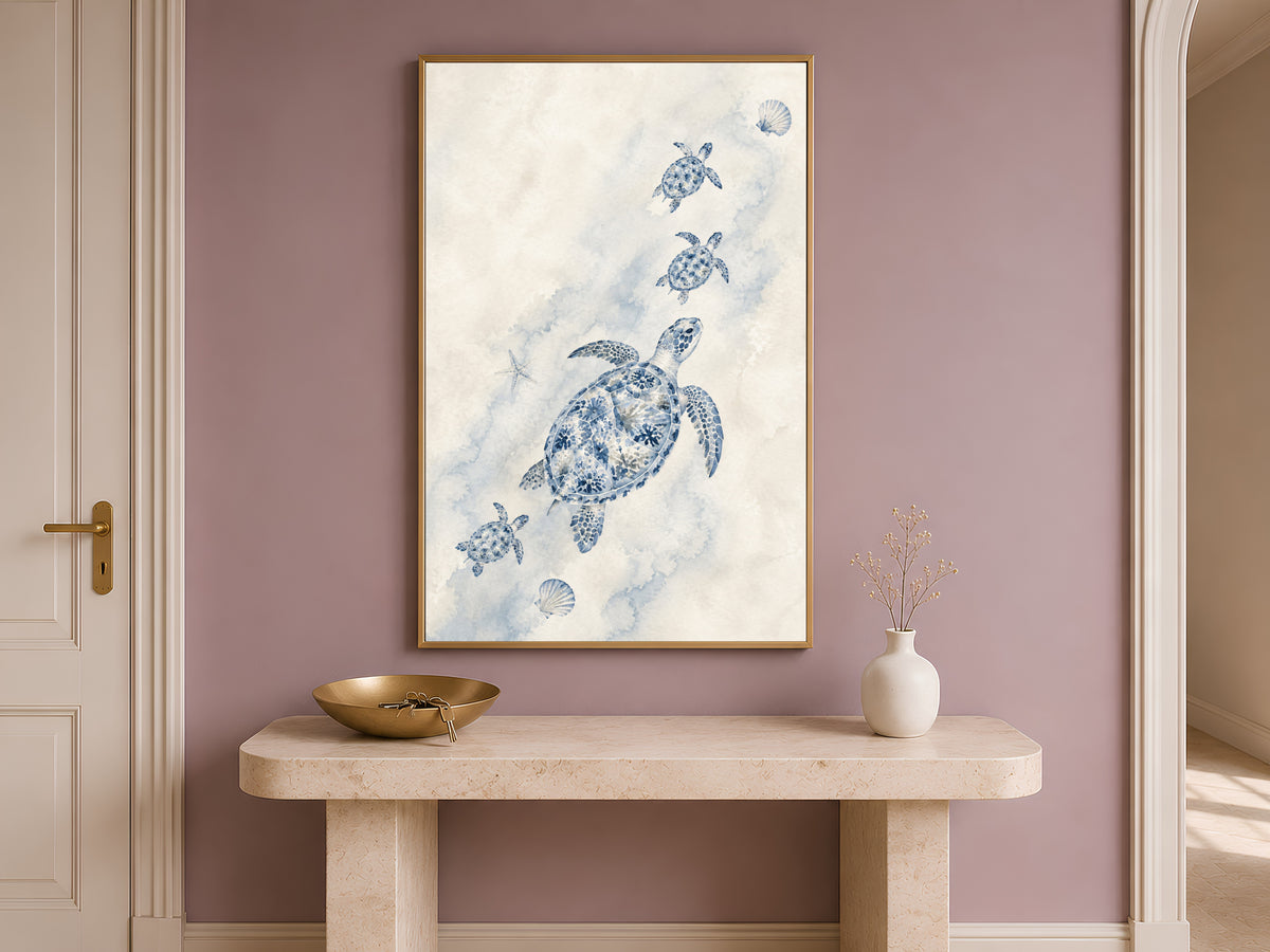 Sea Turtle Family Wall Art, Watercolor Mother Baby Turtles - Digital Download