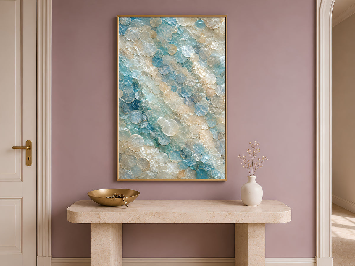Sea Glass Capiz Shell Wall Art, Aegean Blue Ombre Print - Digital Download