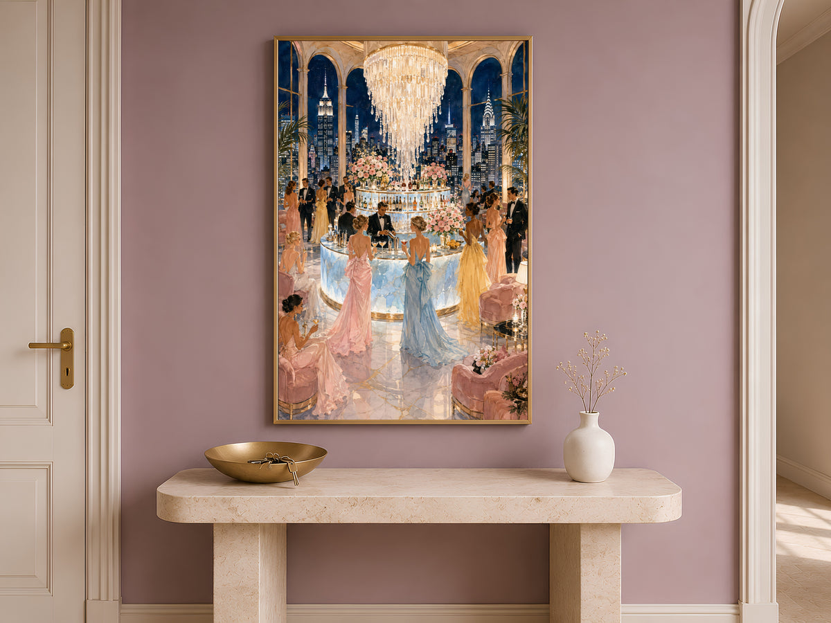 NYC Rooftop Bar Wall Art, Manhattan Skyline Cocktail Party Print - Digital Download