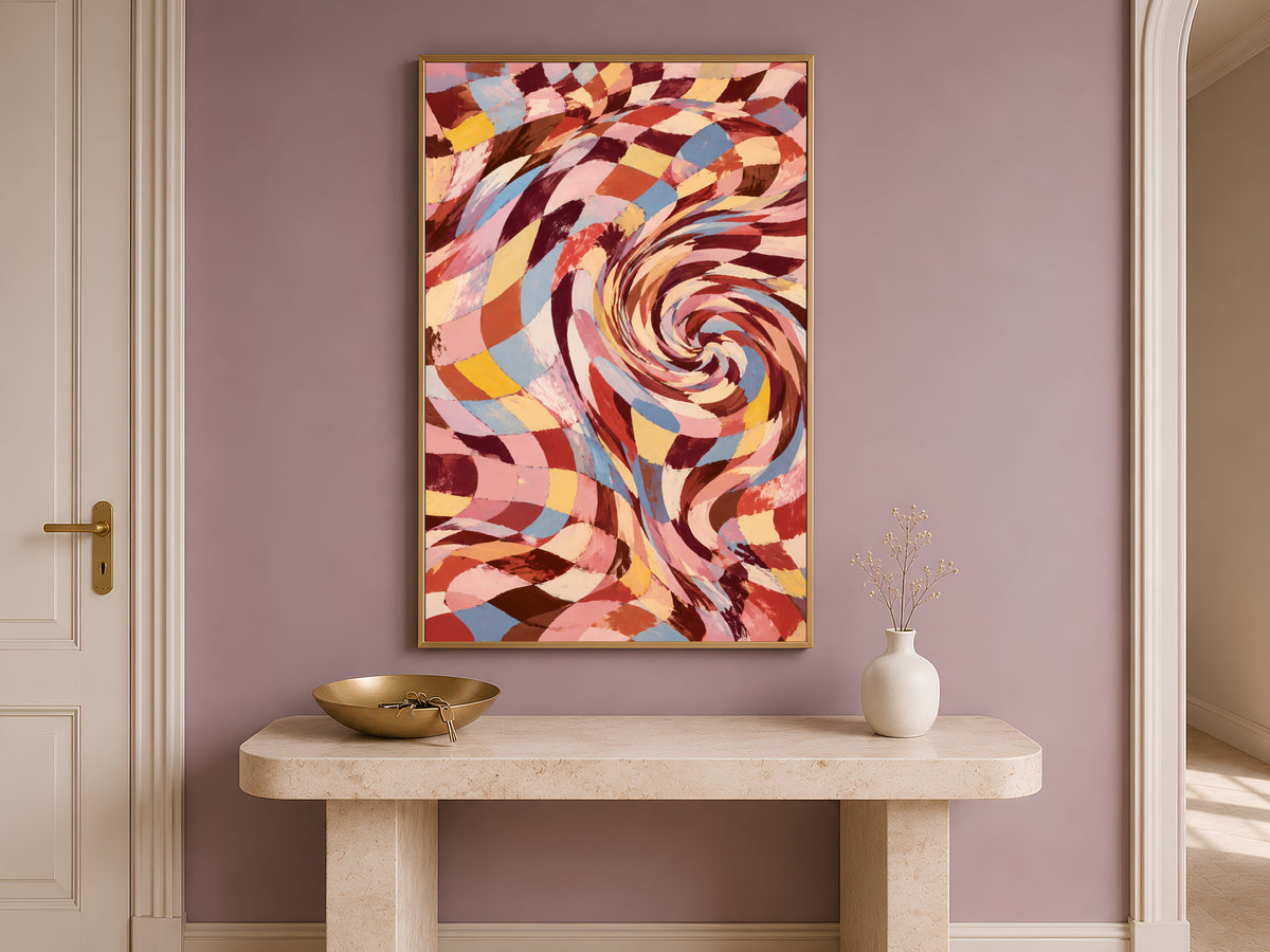 Checkered Swirl Wall Art, Groovy Retro Vortex Print - Digital Download