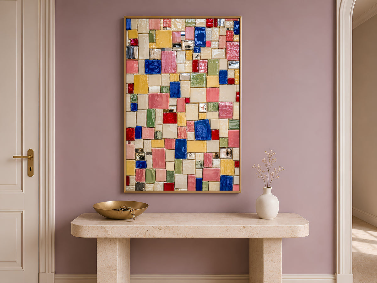 Colorful Mosaic Tile Wall Art, Mediterranean Ceramic Print - Digital Download