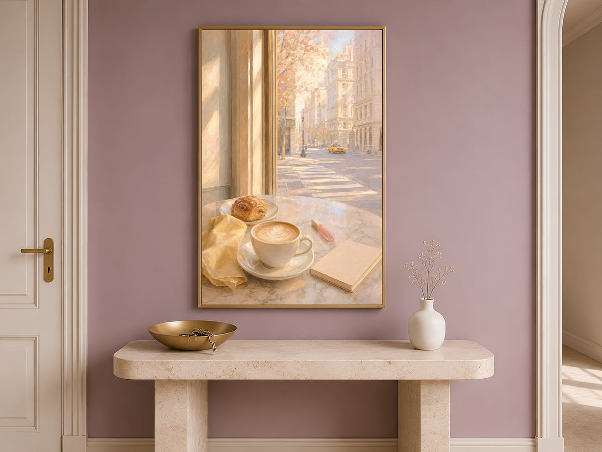 Cafe Window Wall Art, Light Academia Print, Pastel Morning Coffee Painting - Digital Download
