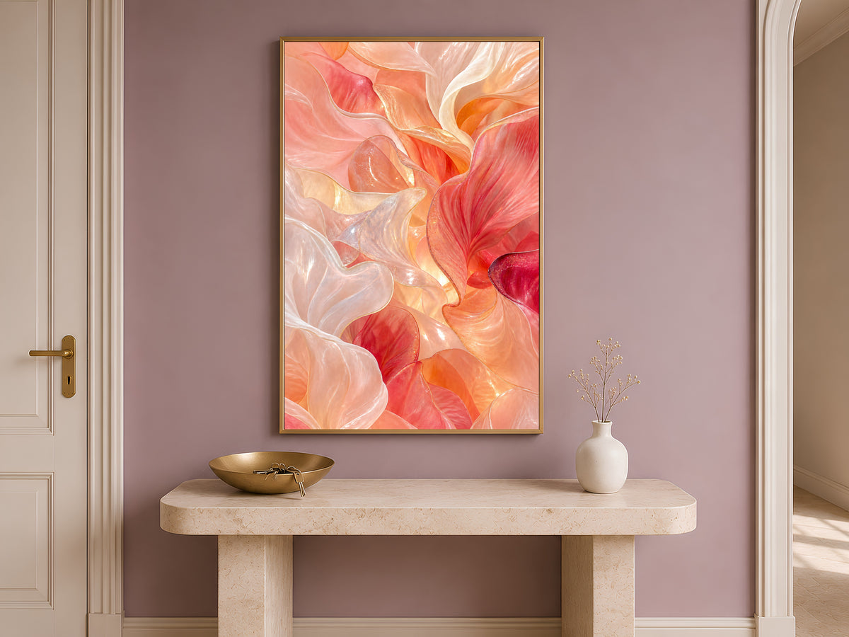 Coral Glass Petal Wall Art, Warm Peach Fluid Abstract Print - Digital Download