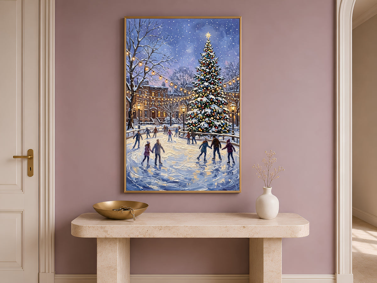 Christmas Ice Skating Print, NYC Christmas Wall Art - Digital Download