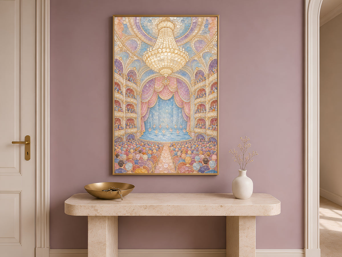 Pastel Ballet Theater Wall Art, Whimsical Mosaic Opera House Print - Digital Download