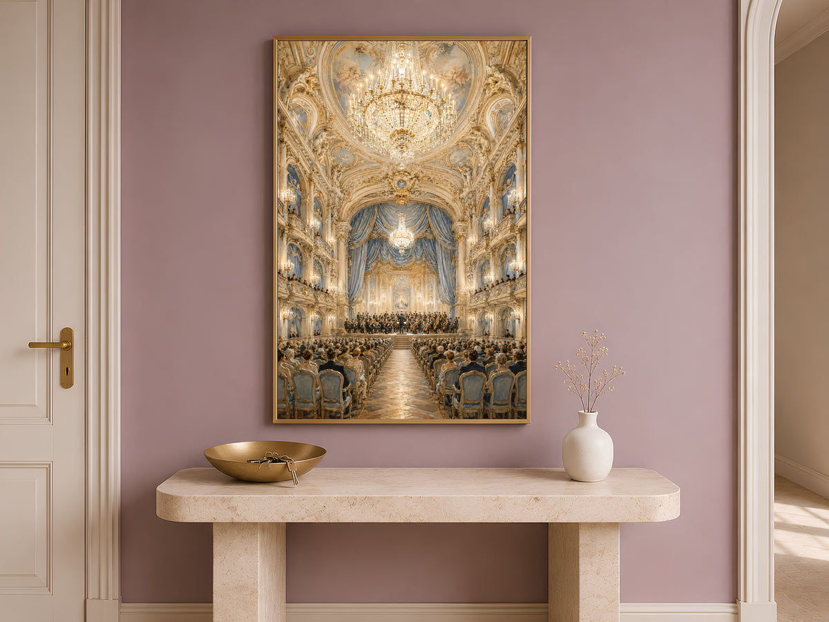 Palace Ceiling Fresco Print, Crystal Chandelier Wall Art - Digital Download