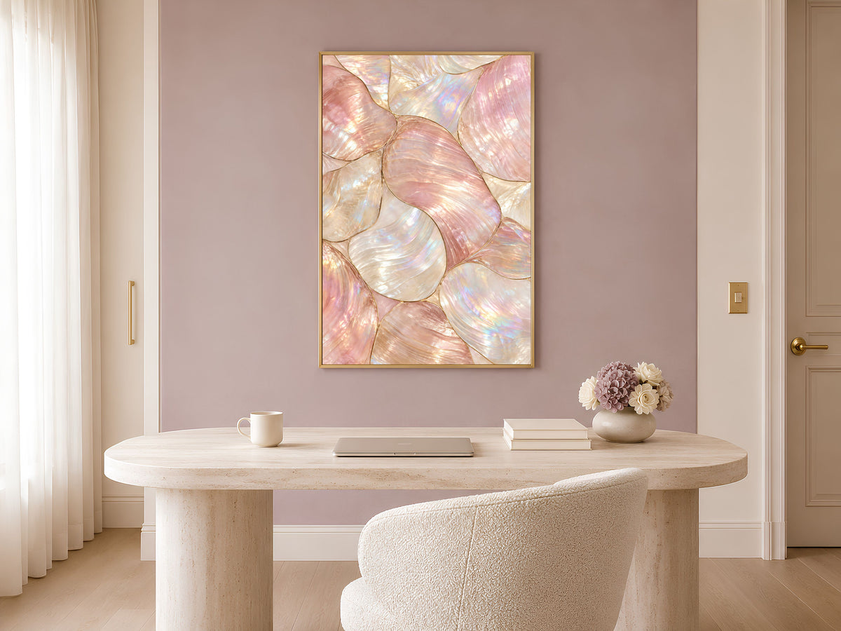 Pearlescent Pink Wall Art, Mother of Pearl Style Abstract Print, Iridescent Shell Pattern, Digital Download