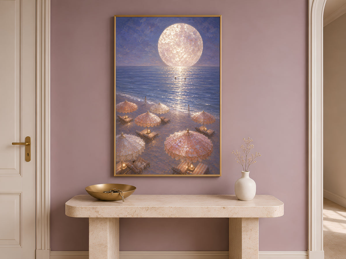 Moonlit Beach Wall Art, Coastal Grandmother Print - Digital Download