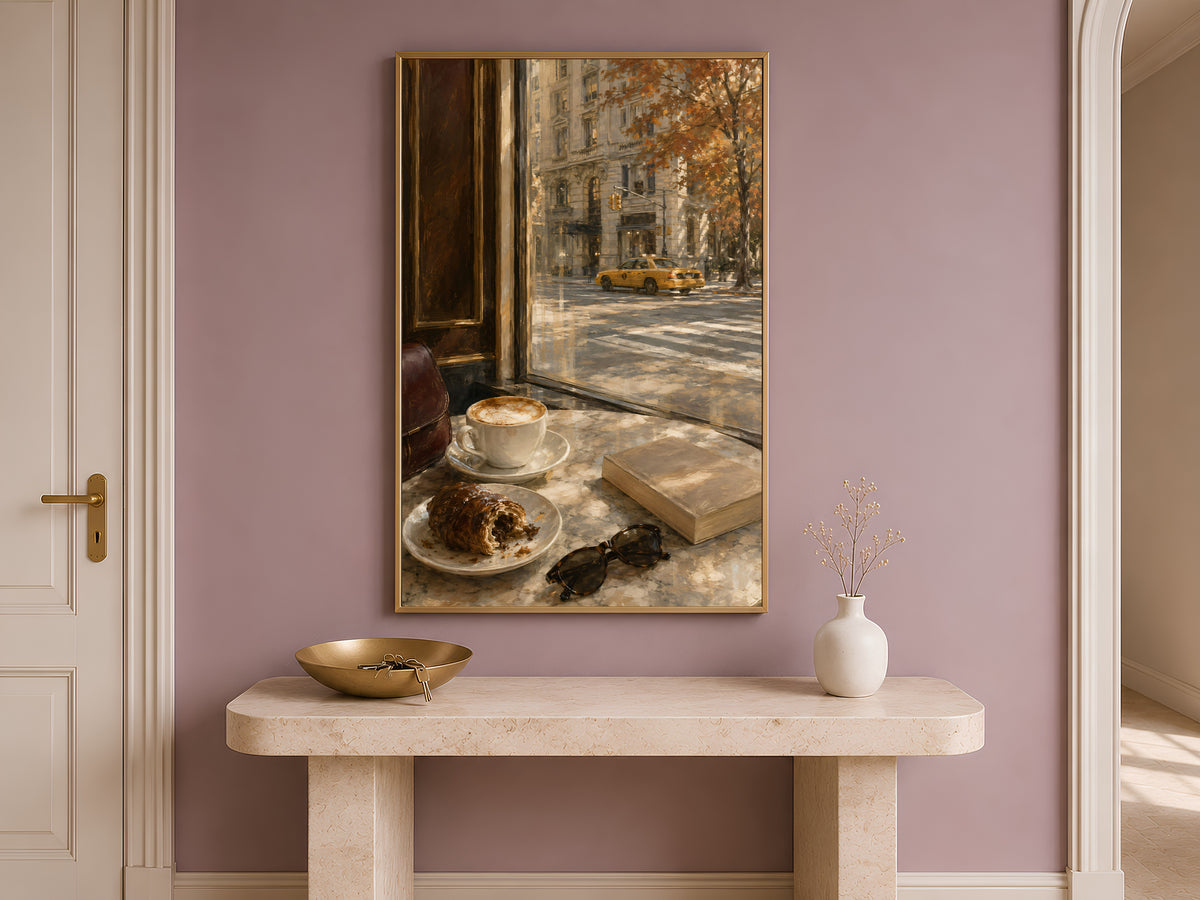 Autumn in New York Wall Art, Cozy Cafe Print, NYC Coffee Shop Painting - Digital Download