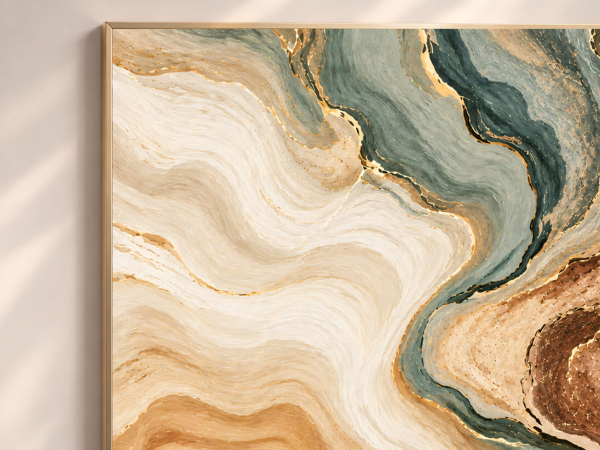 Sage Green and Terracotta Abstract Wall Art, Earth Tone Marble Swirl Print with Gold Veins, Printable Neutral Decor, Digital Download