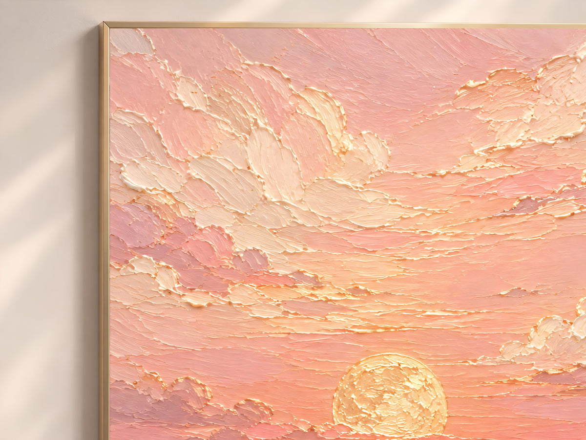 Pink Ocean Sunset Painting Print, Pastel Seascape Wall Art, Textured Coastal Art, Printable Digital Download