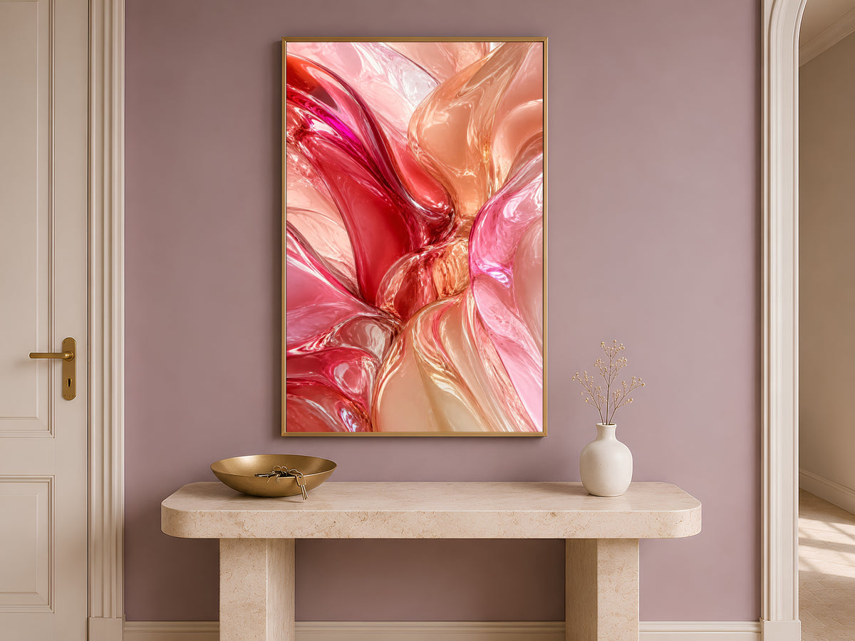 Liquid Glass Abstract Wall Art, Pink Coral 3D Render Print - Digital Download