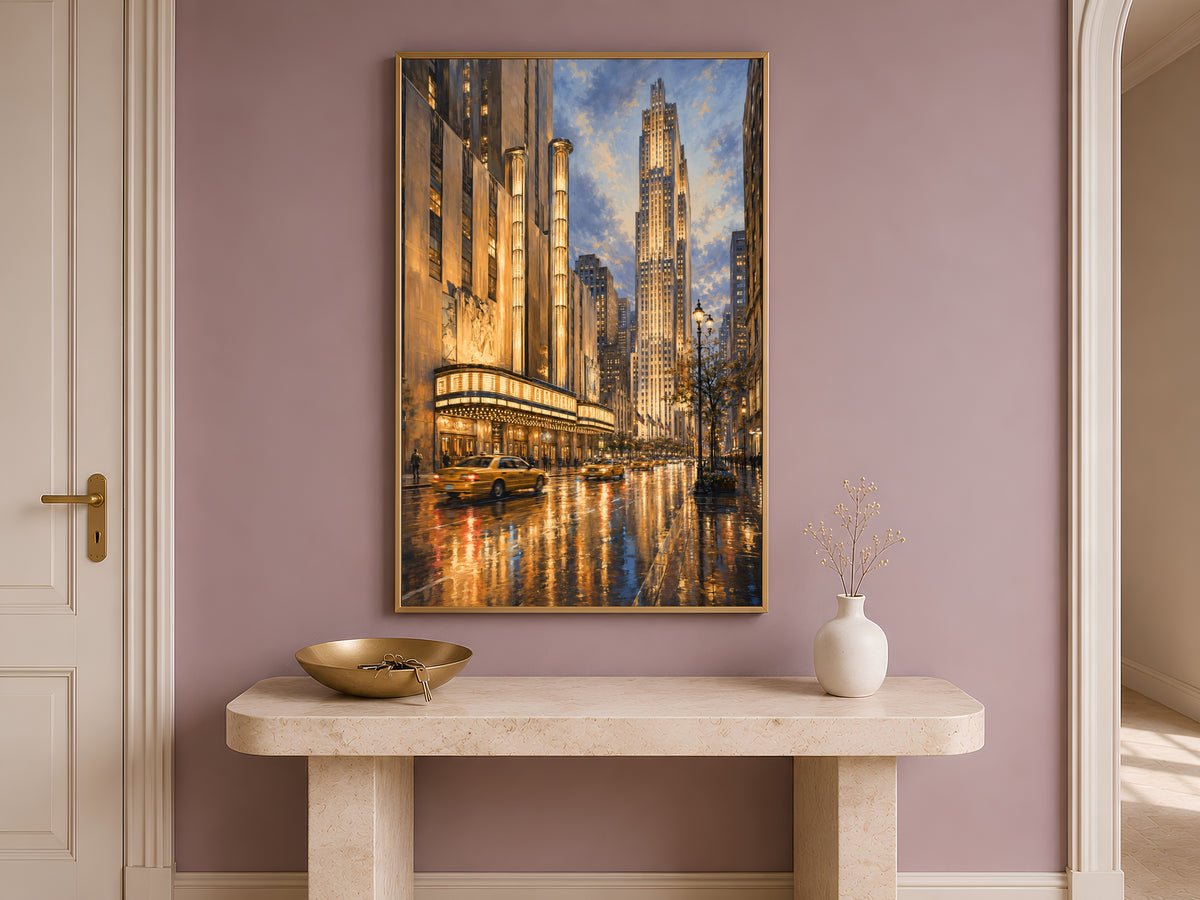 Radio City Music Hall Print, Rainy NYC Street Wall Art - Digital Download