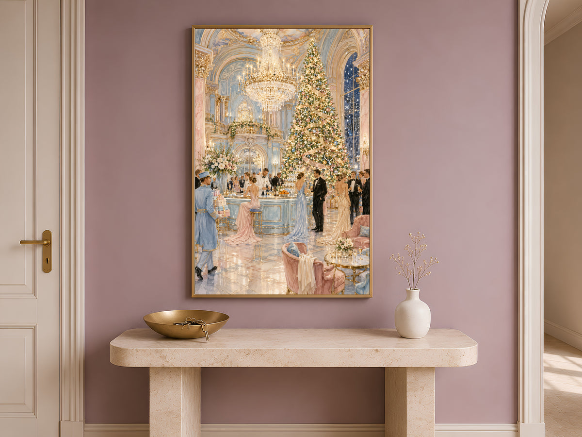 Elegant Christmas Wall Art, Grand Hotel Ballroom Print - Digital Download