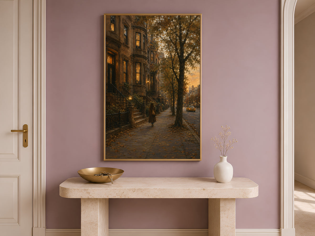 Brownstone Wall Art, Autumn New York Print, NYC Street Painting - Digital Download
