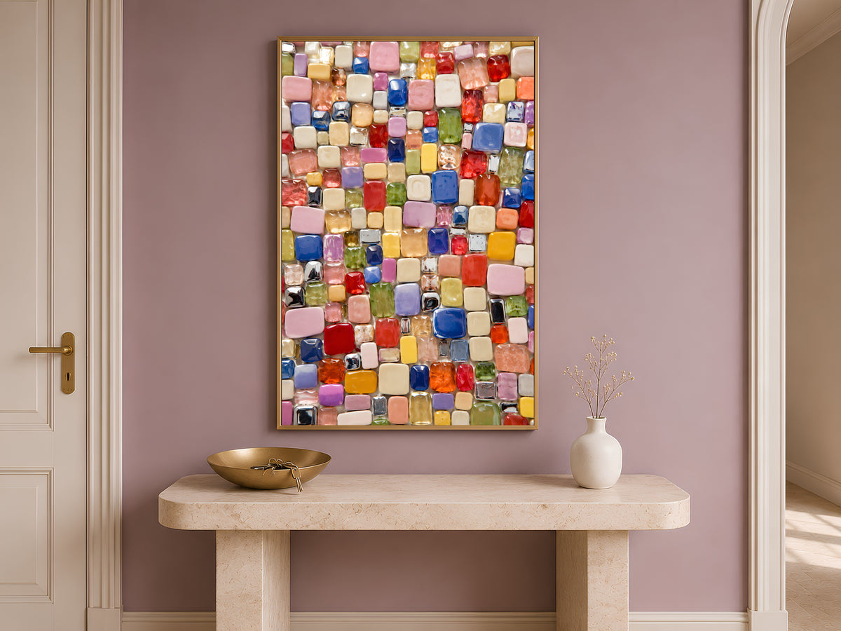 Colorful Glass Gem Wall Art, Candy Bead Mosaic Print - Digital Download